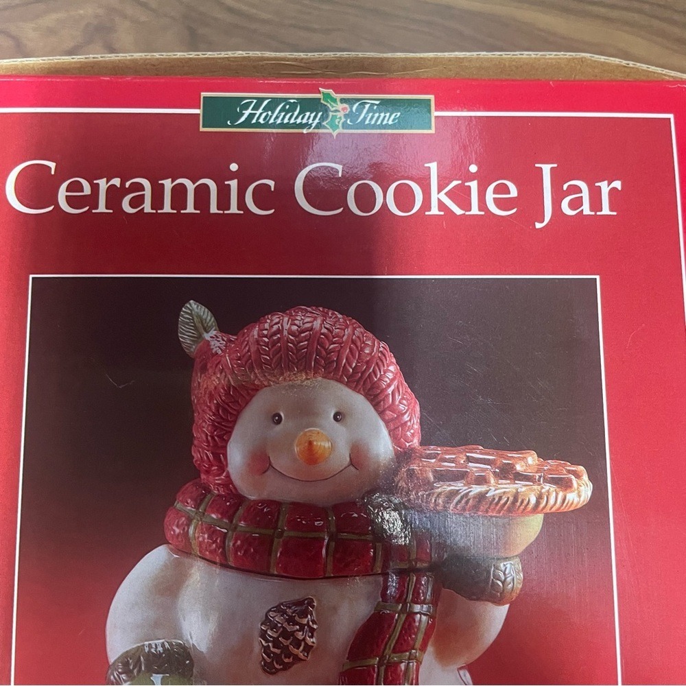 Holiday Time Ceramic Cookie Jar Snowman with Pie Christmas Holiday Decor - Picture 11 of 12